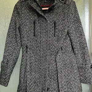 Women's Black and White Herringbone Coat